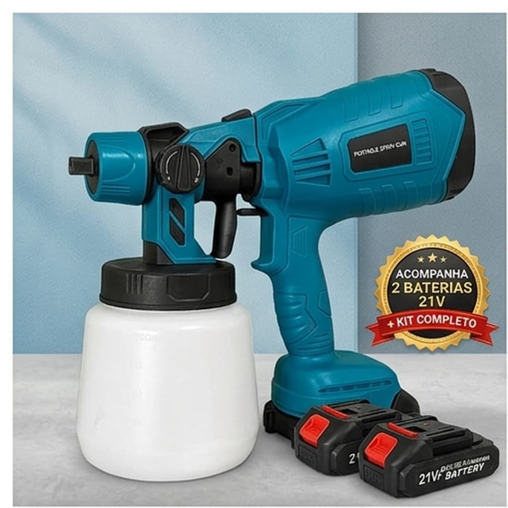 Pistola De Pintura Pulverizadora Bateria 21v Com 2 Bateria Bicos Eletrica Sem Fio Profissional Recarregavel