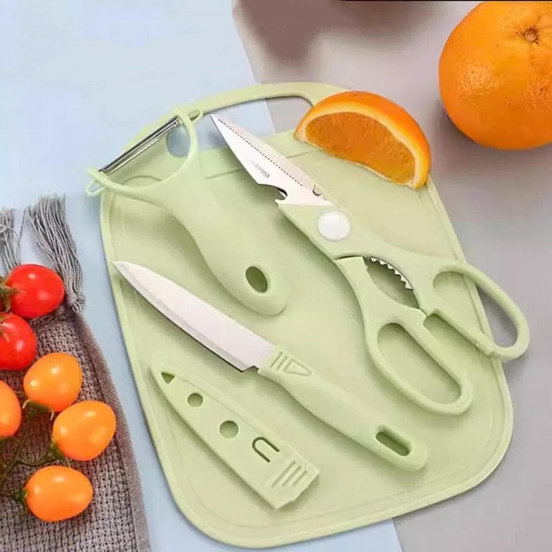 kit 4 peças cozinha Para Cozinha - Faca Tesoura Descascador Tábua Culinária Inox