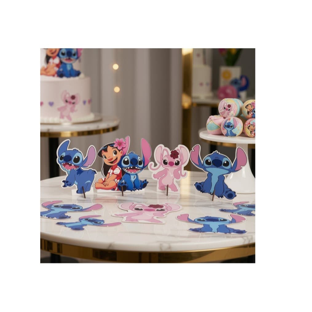 Display de Mesa Lilo e Stitch Kit 4 Totens MDF Decoração Festa Aniversário Impressão UV Alta Qualidade