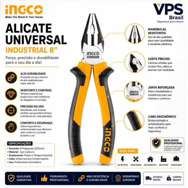 Alicate Universal Industrial Ingco 8 Polegadas