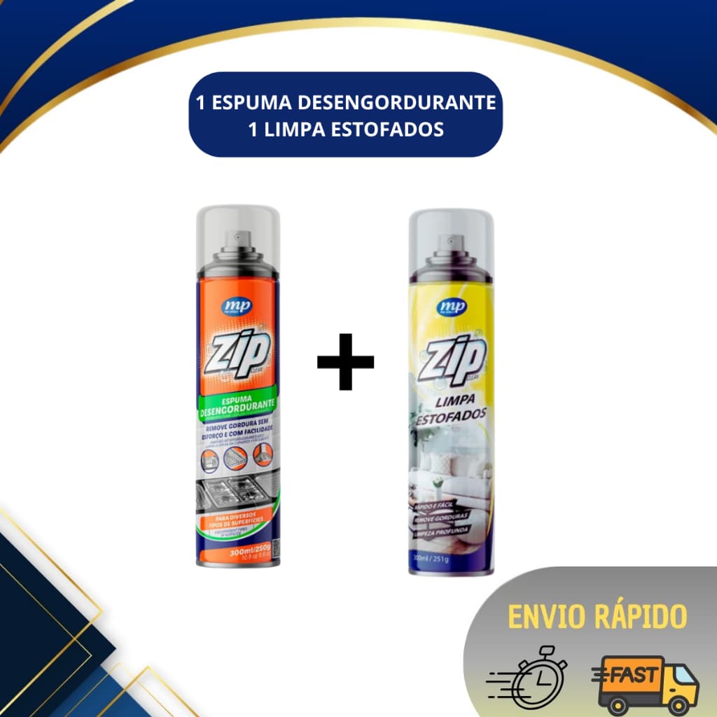 Kit Espuma Desengordurante + Limpa Estofados Zip Clean Limpeza Completa