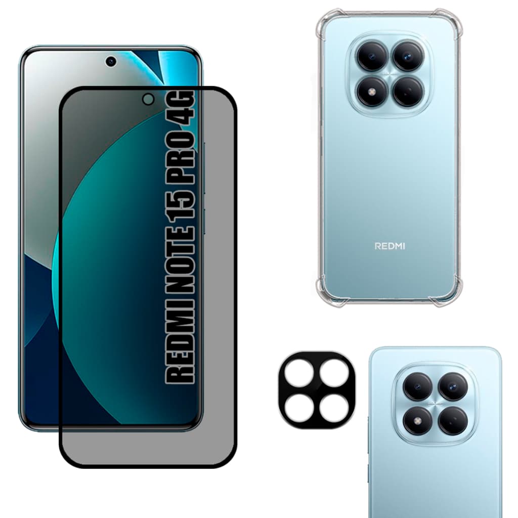 Kit Para Redmi Note 15 Pro 4G  | Película Privacidade 3D - Capa Anti Shock - Película Para Câmera