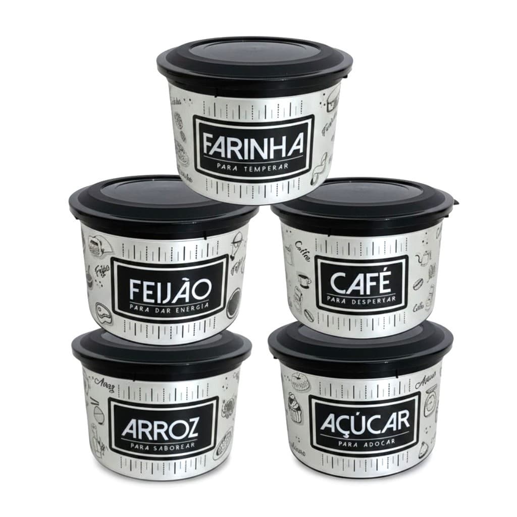Kit 5 Potes de Mantimentos Cozinha 2L – Decoração Metalizada moderna