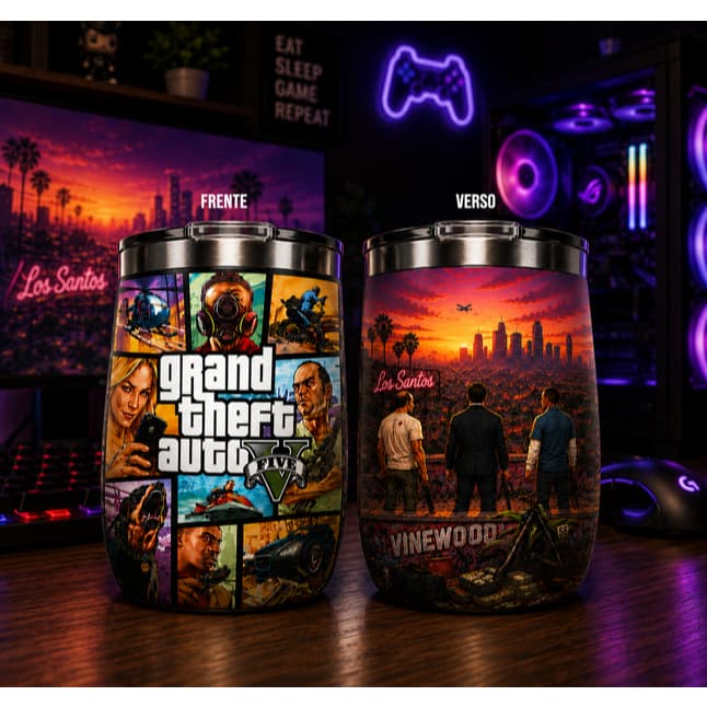 Copo Térmico De Games 350ml Em Aço Inox Com Tampa Transparente Ideal Para Presentear Quem Ama Videogames