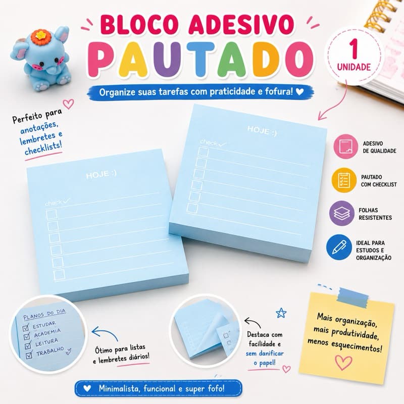 Bloco de Notas Adesivas Checklist 100 Folhas 76x76mm Post-it 1 Unidade