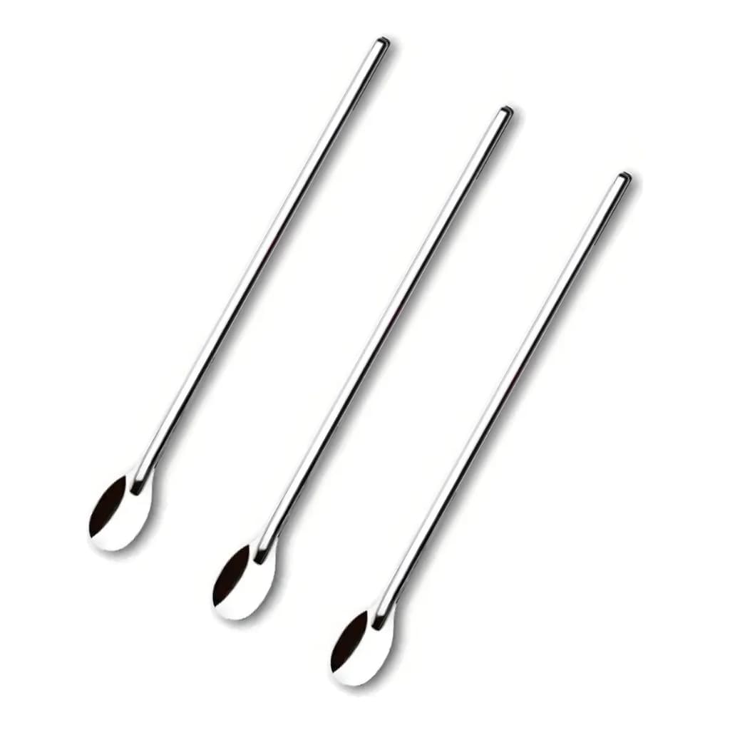 Kit 3 Colheres Longas Aço Inox 30cm para Suco Drinks Line