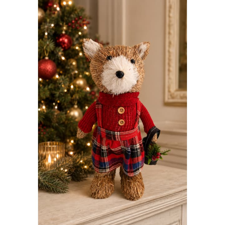 Urso Em Pé Vestido Xadrez Em Palha 33cm Natal Tok Da Casa