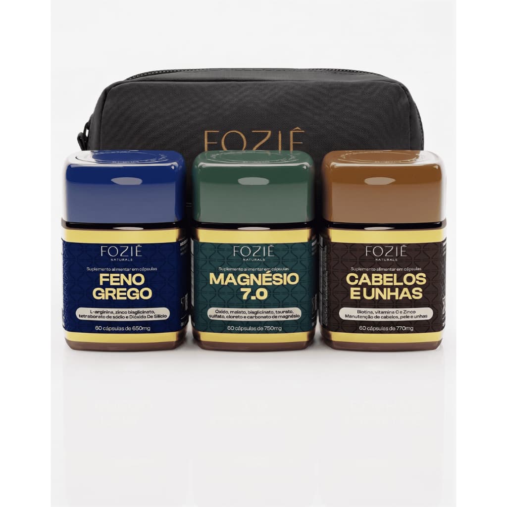 Kit Experiência Foziê - Magnésio, Feno Grego e Cabelos e Unhas - Necessaire de Brinde