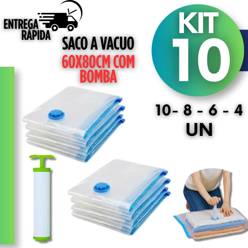 Jogo Sacos Organizadores a Vácuo 60x80 Para Cobertas + Bomba