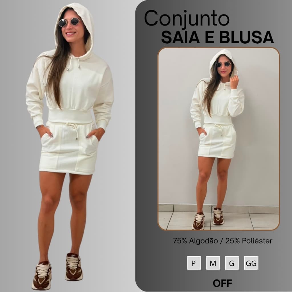 Conjunto de Frio Saia e Blusa Capuz Lançamento Moletom Moda Feminina Moletinho Casual Moleton