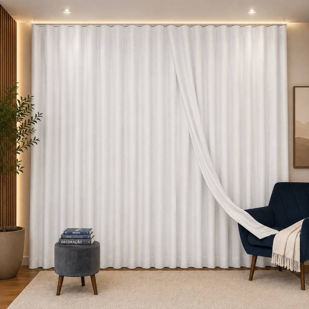 Cortina Para TRILHO SUIÇO 3M, 4M, 5M, 6M, Voil Gaze de Linho com Forro de Microfibra