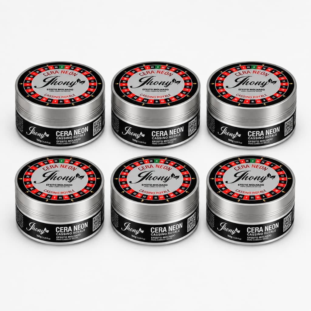 Kit 6 Pastas Modeladoras Wax Cassino Royale Neon Jhony Barber 6x150g Efeito Molhado Alta Fixação