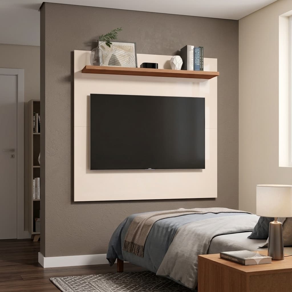 Painel Para TV 32 Polegadas Suspenso Com Prateleira Sala E Quarto Pequeno Compacto - Cores