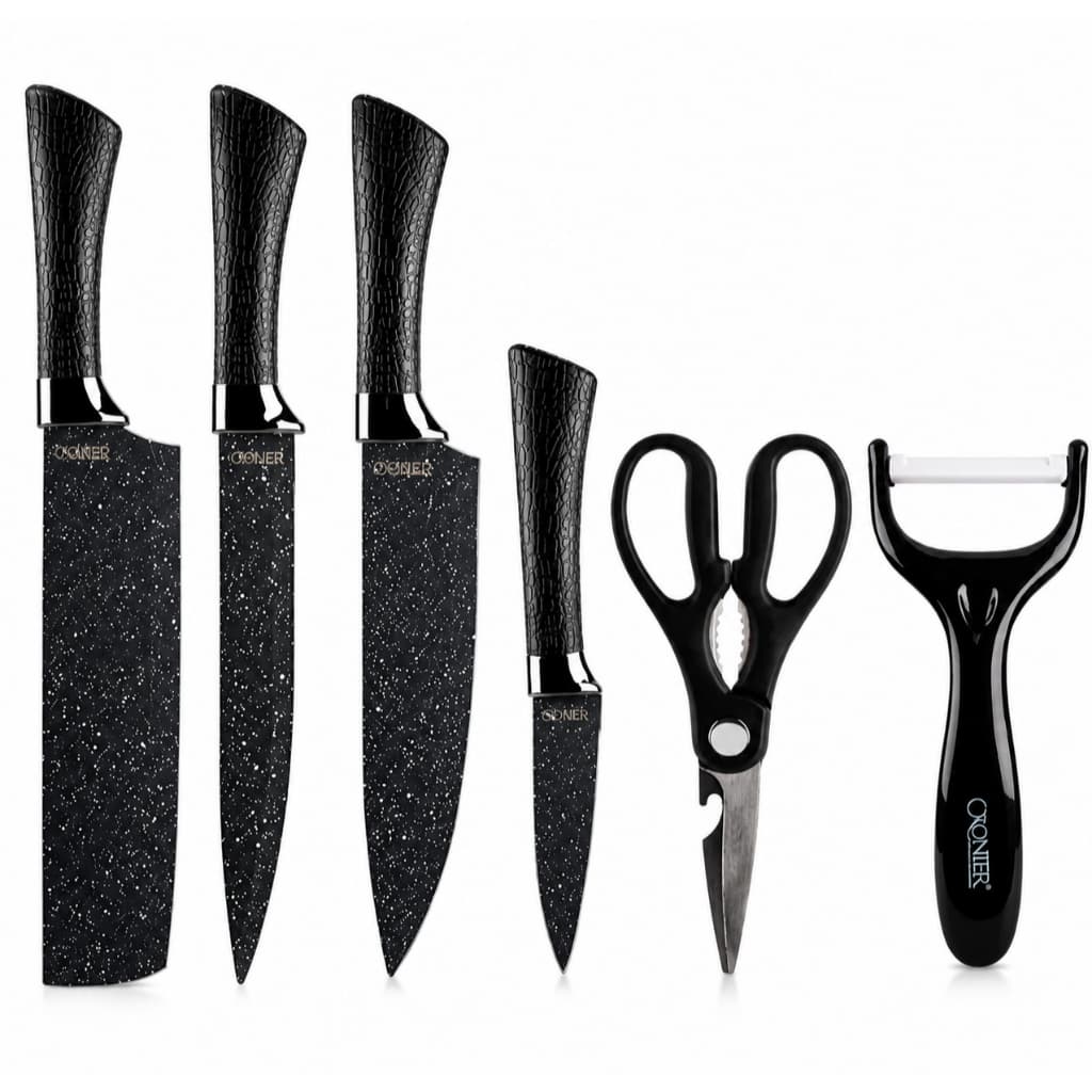 Kit Facas 6 Pecas Preto Cozinha Em Aco Inox Churrasco