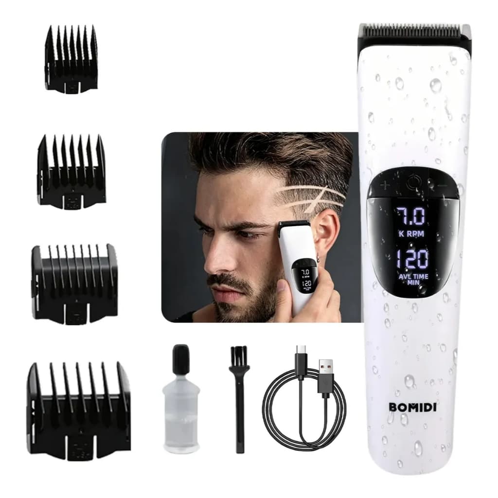 Bomidi L1 Máquina de Cortar Cabelo Profissional Barbearia Barba Sem Fio Recarregável USB Tipo-C, Visor Digital LED