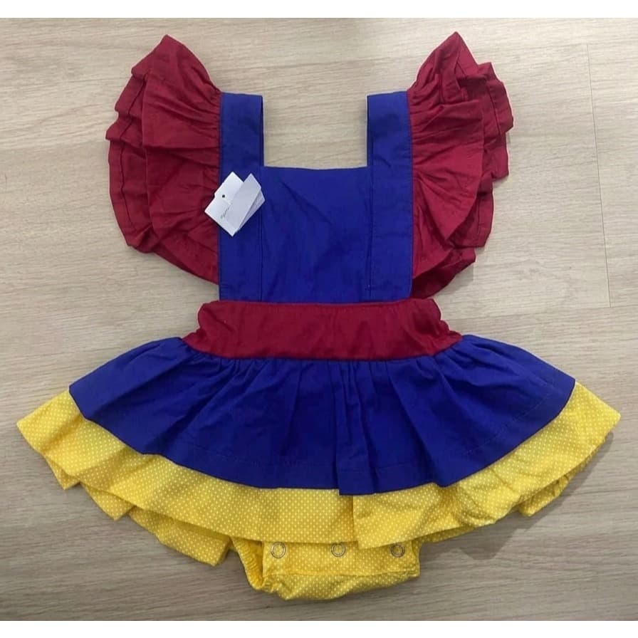 Romper Infantil Branca de Neve com Babados + Tiara com Laço de BRINDE