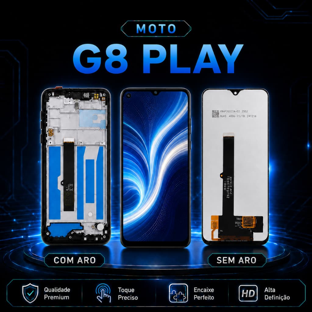 Tela LCD Touch para Moto G8 Play com ou sem Aro, Testada, Brilho Intenso e Toque Preciso
