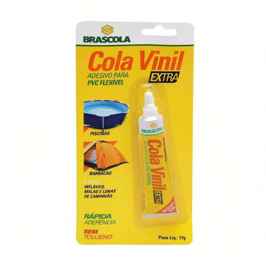 Cola Vinil Extra Brascola 17g - Adesivo Flexível Sem Tóxicos para PVC