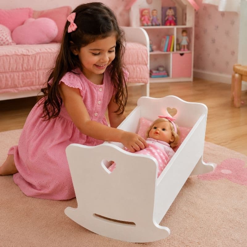 Berço de Boneca  de Madeira  com Balanço para Bonecas Brinquedo Infantil