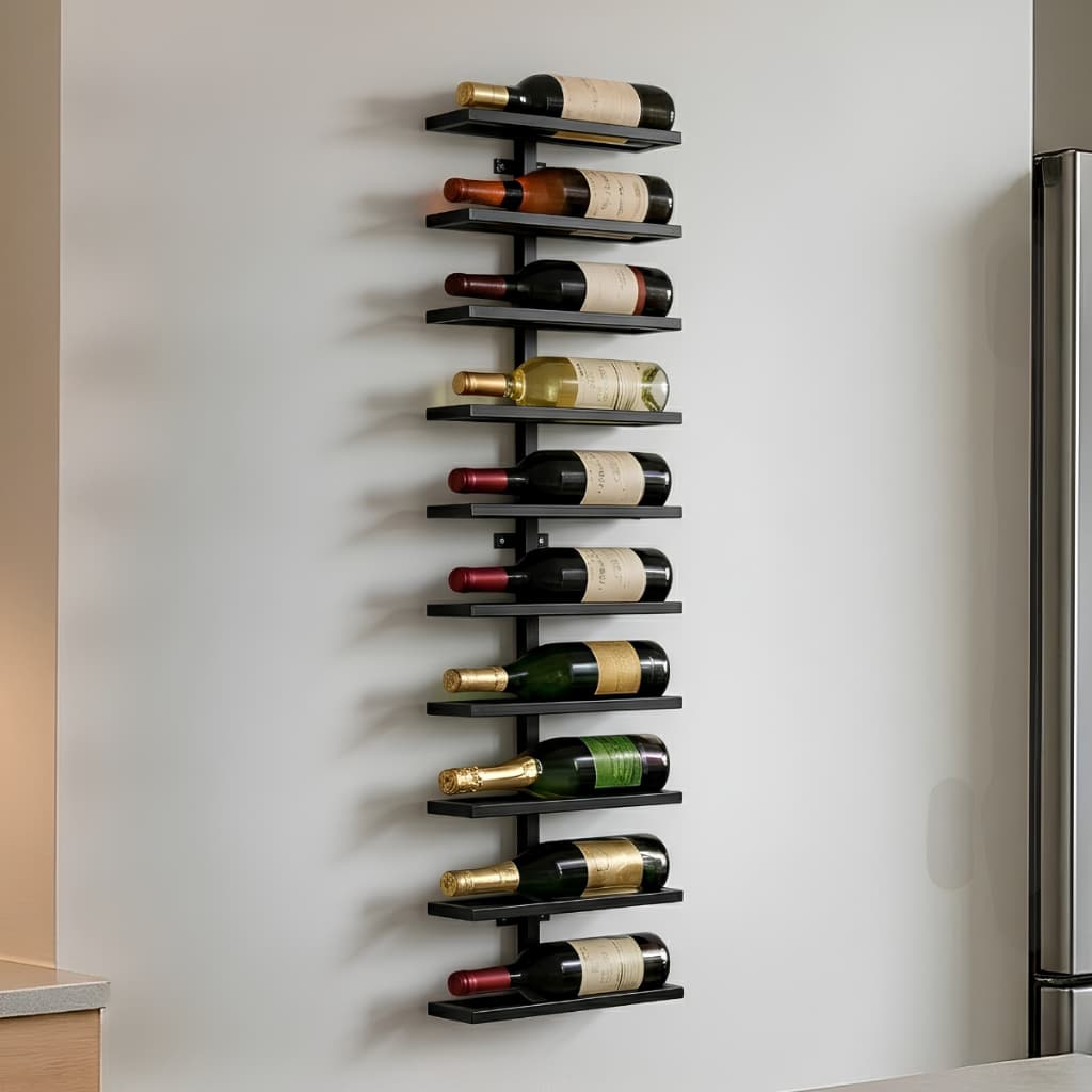Adega Mini Bar Suspensa de Parede para 10 Garrafas de Vinhos Suporte Vertical em Aço Metalon