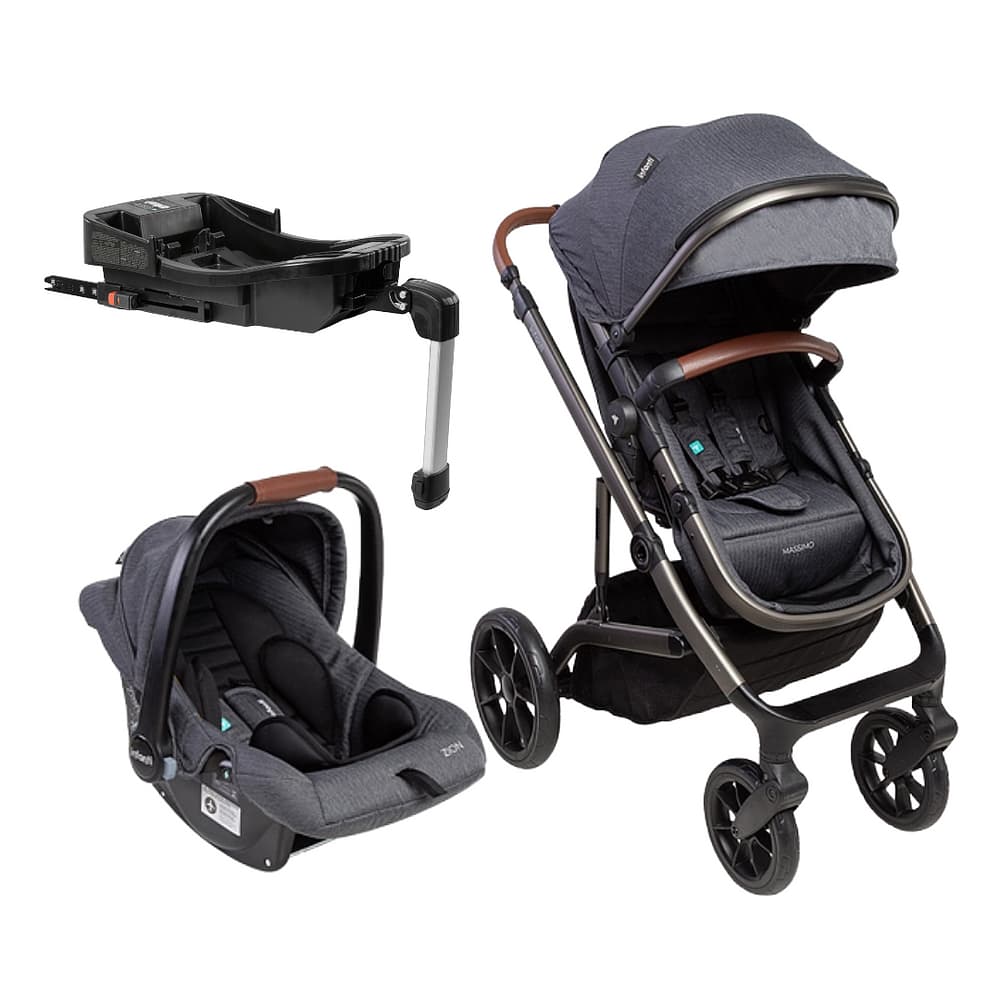 Carrinho com Bebê Conforto Massimo Infanti Base com Isofix Travel System Trio Cinza 0-22kg