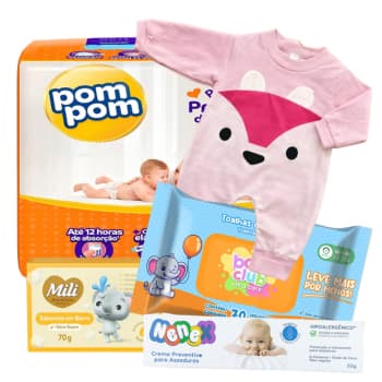 Kit Pom Pom Chá De Bebe Presente Bb Fraldas Lenços Pomada