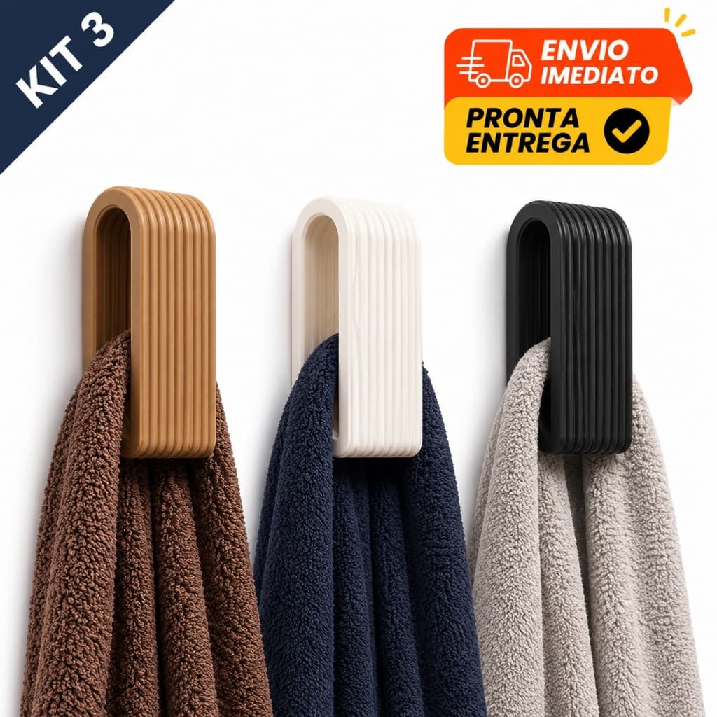 Kit Suporte para Toalhas de Parede 2/4/6 Unidades – Organizador de Toalha para Banheiro Sem Furação