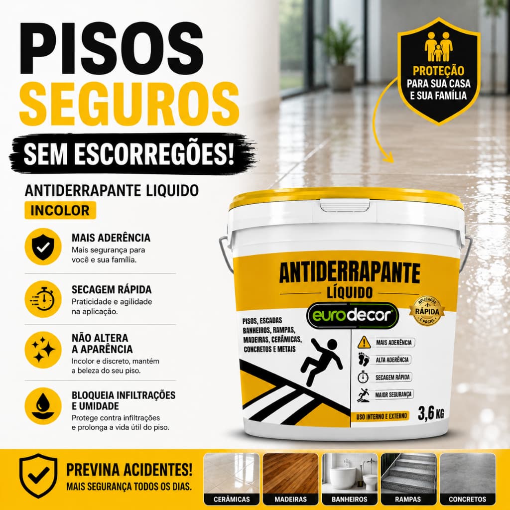 Antiderrapante Líquido Incolor Eurodecor Para Piso Molhado Banheiro Piscina Cerâmica Porcelanato Anti Escorregão