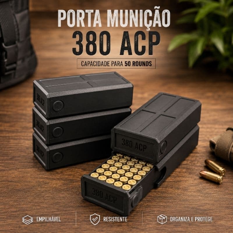 (personalizado) Carteira Estojo Porta Munição 380 ACP 50 Rounds Empilhável stand tiro organizador munição com nome