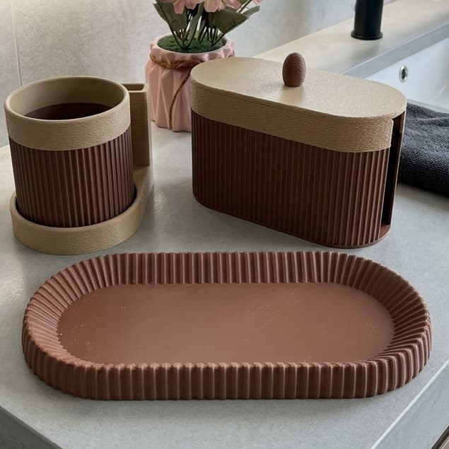 Kit Organizador para Banheiro 3 Peças | Bandeja + Porta Escovas + Porta Algodão | Decoração Moderna