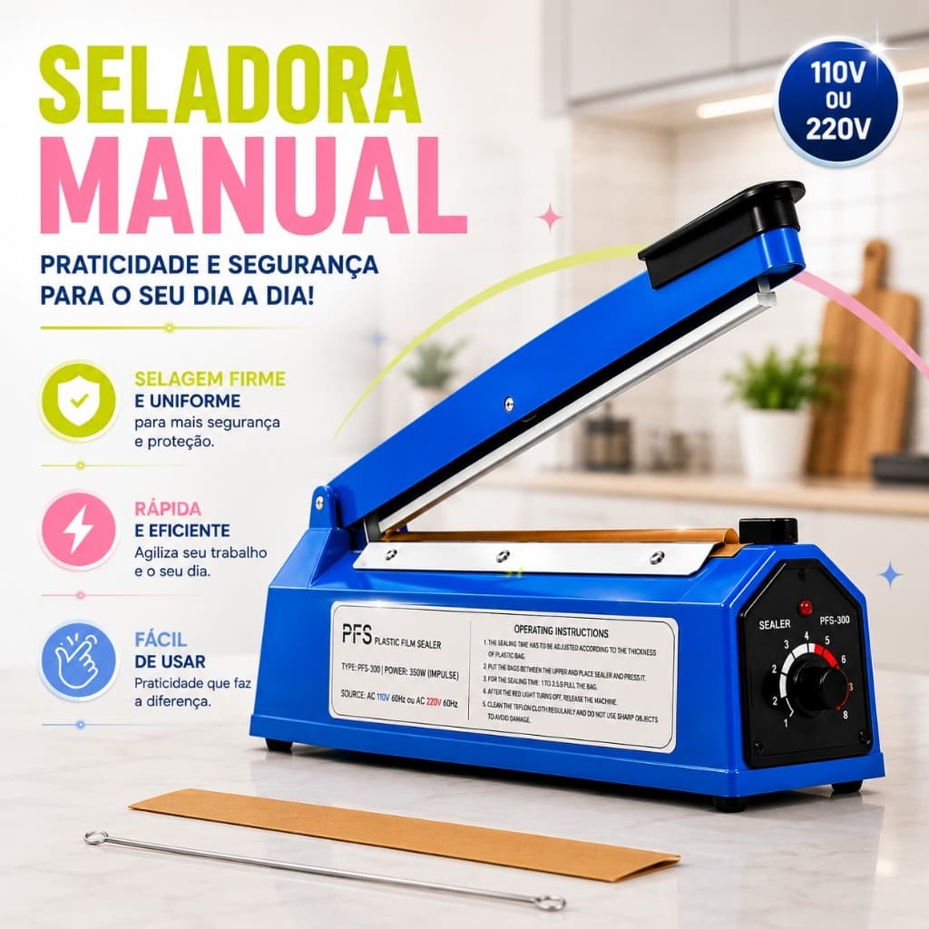 Seladora De Plastico Manual Com 30 Cm - Seladora De Embalagens 110v ou 220v 8 Temperaturas