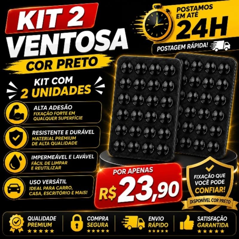 Kit 2 Suportes Adesivos Ventosa Para Celular Anti Queda Preto