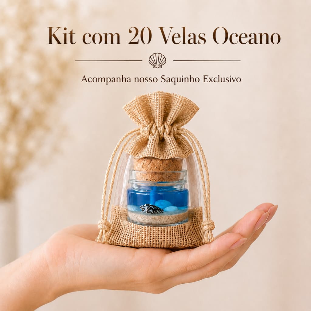 20 Mini Velas Fundo do Mar p/ Lembrancinhas ou Decoração c/ Saquinho de Juta Exclusivo Perfeito Brindes