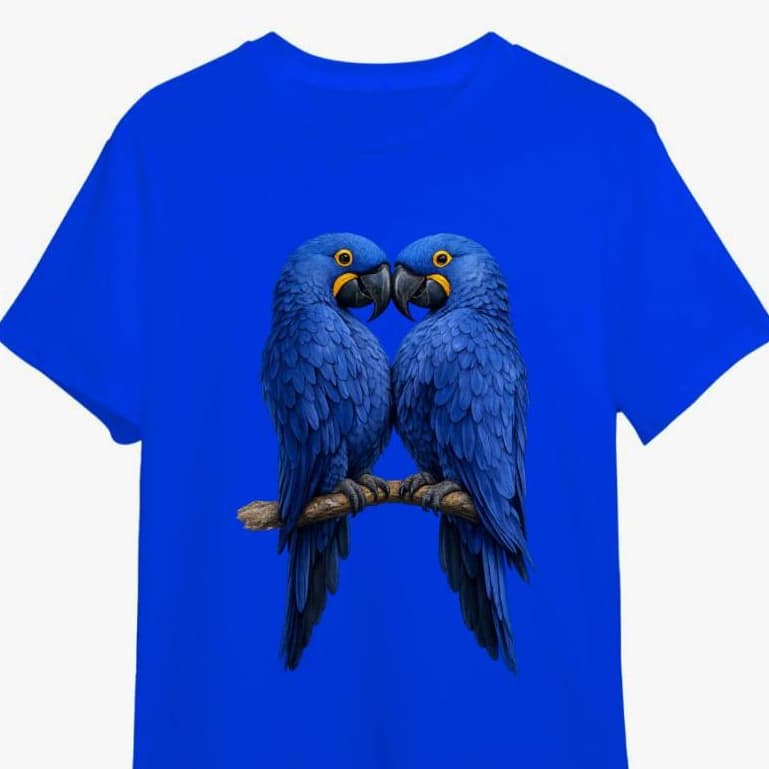 Camiseta Araras Azuis Brasileira 100% Algodão Estampa Tropical Exclusiva Alta Qualidade Unissex