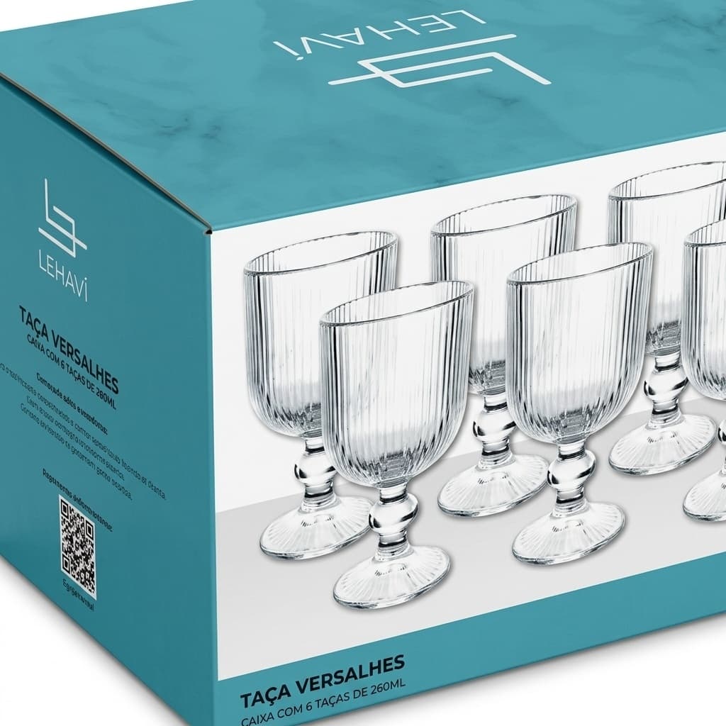 Jogo 6 Taças Cristal Versalhes Conjunto Taças Vidro Elegância Resistente 260ml