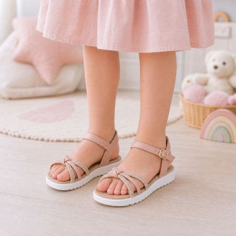 Sandália Brilho Strass Infantil Menina Casual Luxo  Super Confortável Delicada Batizado Casamento do 20 ao 33