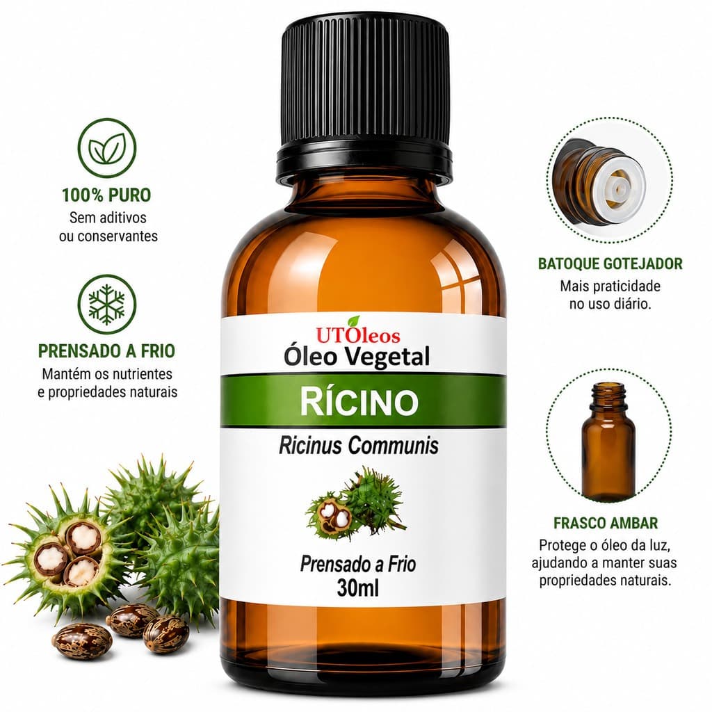 Óleo Vegetal de Rícino 30ml Ricinus Communis Uso Capilar Facial Corporal Barba Unhas Cílios