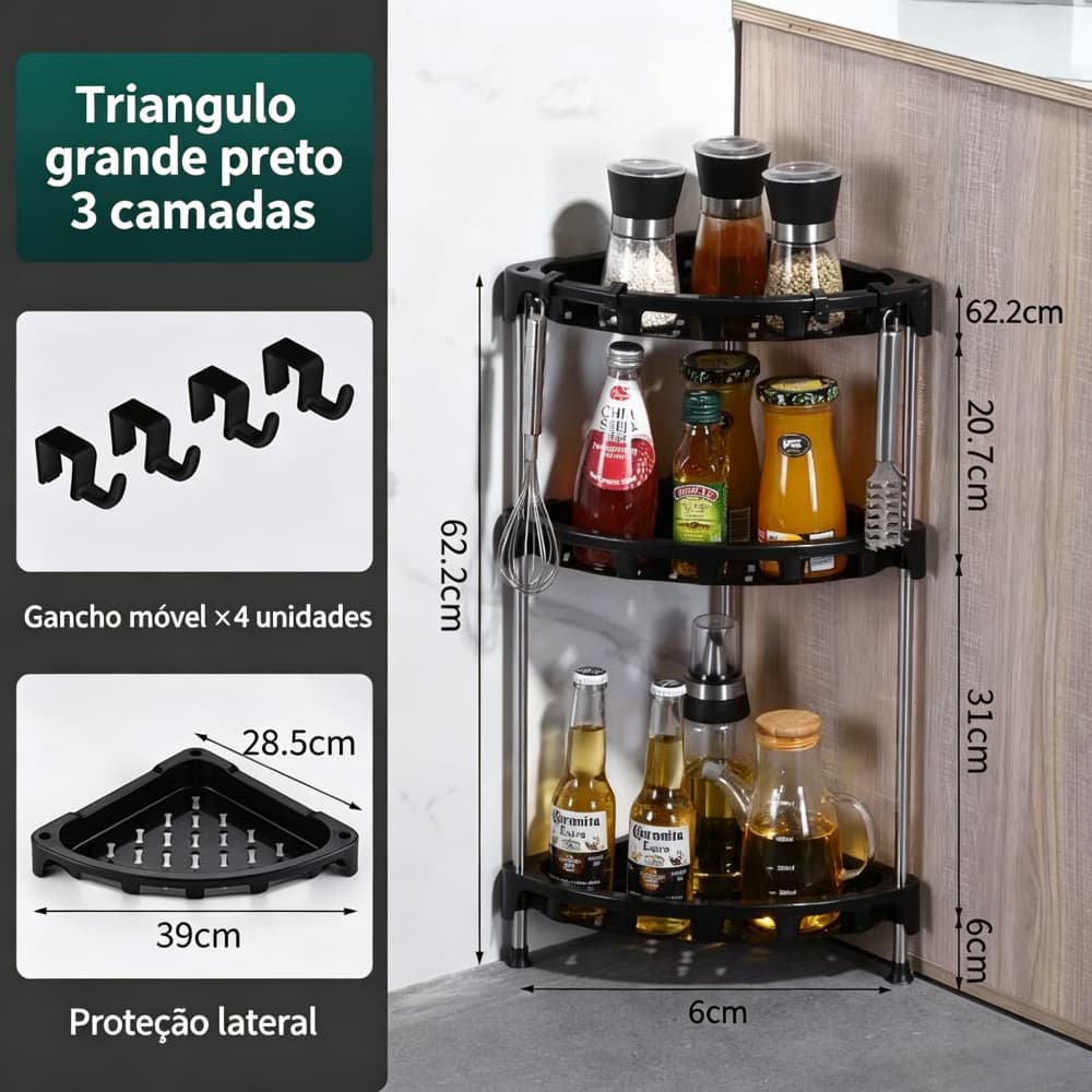 Organizador de Canto 3/4 Andares Prateleira Multiuso Branca para Cozinha Banheiro e Lavanderia