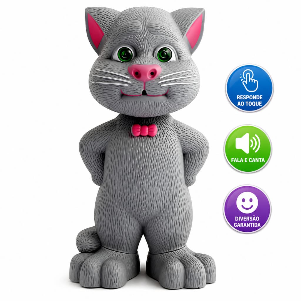 Boneco Gato Interativo Falante Responde ao Toque com Som Infantil
