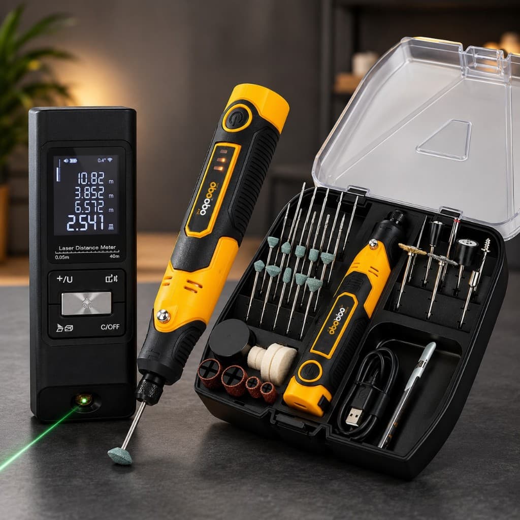 KIT MINI RETÍFICA ELÉTRICA 57 EM 1 + TRENA DIGITAL A LASER 80M COM DISPLAY LCD PARA MEDIÇÕES PRECISAS