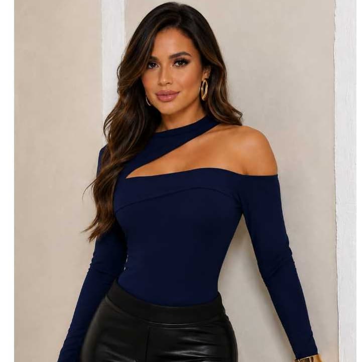 body assimetrico com manga longa suplex premium slim festa moda gringa