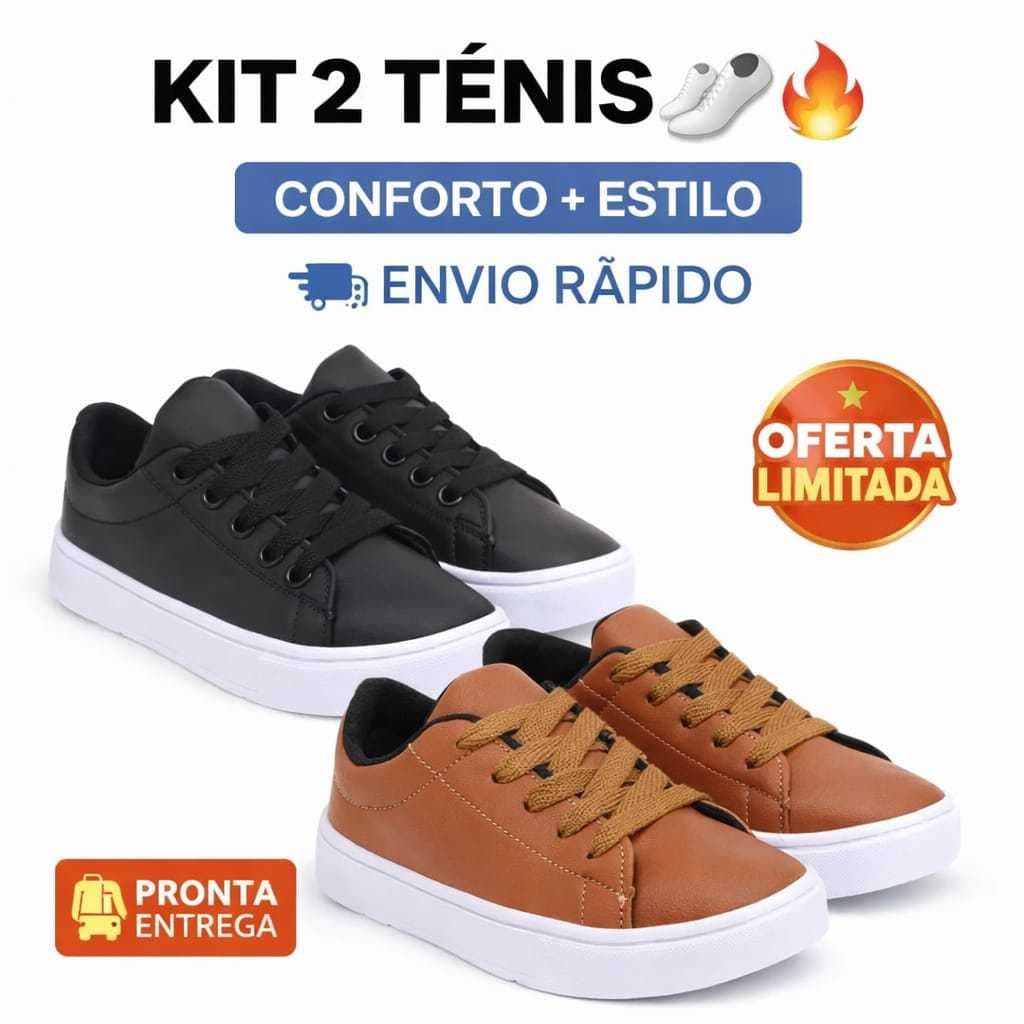 Kit 2 Pares Tênis Infantil Masculino Linha Premium com Cadarços