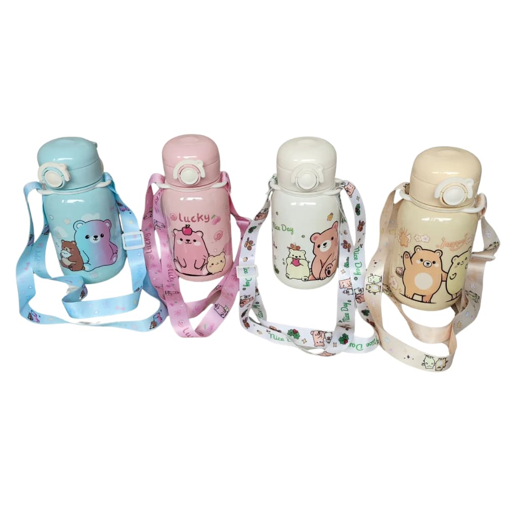 Garrafa De Água Infantil 640ml Bico De Silicone Com Canudo Alça Anti Vazamento Escola Creche Squeeze
