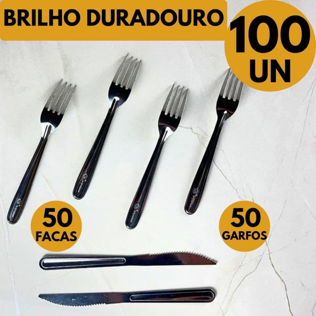 Jogo Talheres Faca Garfo Inox Para Churrasco Carne Restaurante Cozinha Mesa Posta 100 Peças Premium