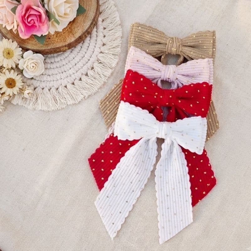 Laçarote de luxo infantil 10 cm/ veludo cotelê poa dourado/festas/natal/