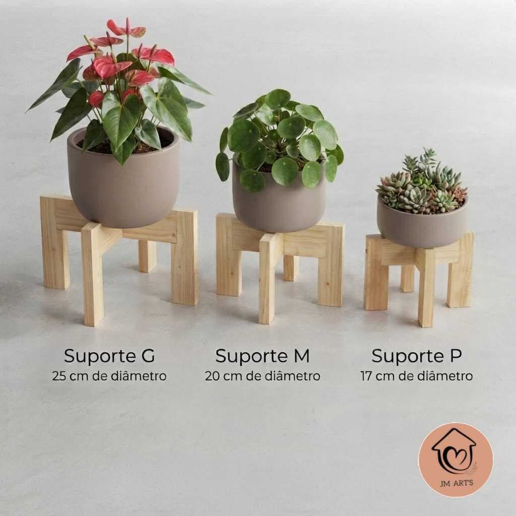 Kit 3 Suporte De Chão Para Vaso Planta Madeira pinus - encaixe