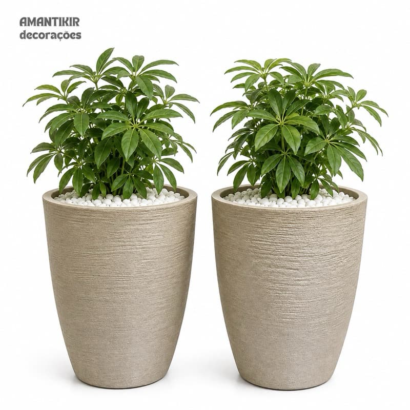 Kit com 2 vasos  para plantas 40x34 em Polietileno Testurizado Coluna Redonda Cone C76