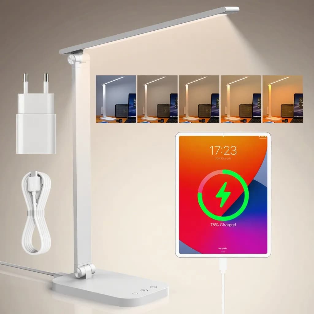 Luminária de Mesa Com Sensor De Toque, Luminária Led Dobrável Com 3 Níveis De Brilho Ajustáveis 110-220V