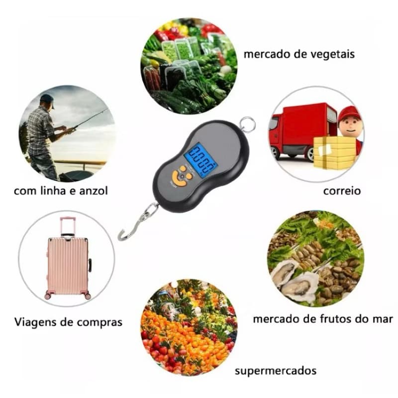 Balança Eletrônica Alta Precisão 50Kg Digital ideal Para Mala Viagens Bagagens Pesca Portátil