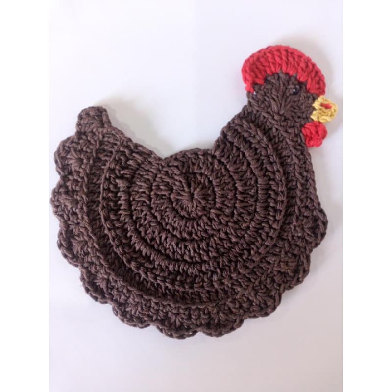 Descanso de Panela Galinha em Crochê Artesanal 20x13 cm | Suporte para Panelas Quentes | Decoração de Cozinha